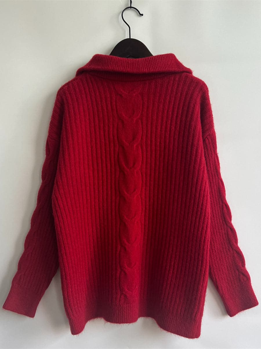 Ribbed Half Zip Long Sleeve Sweater.