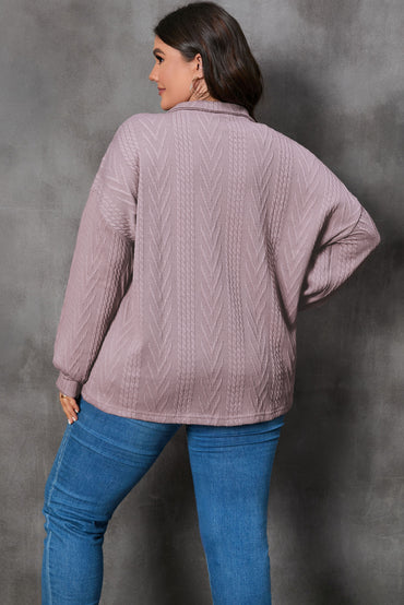 Curvy chic textured knit zip-up pullover