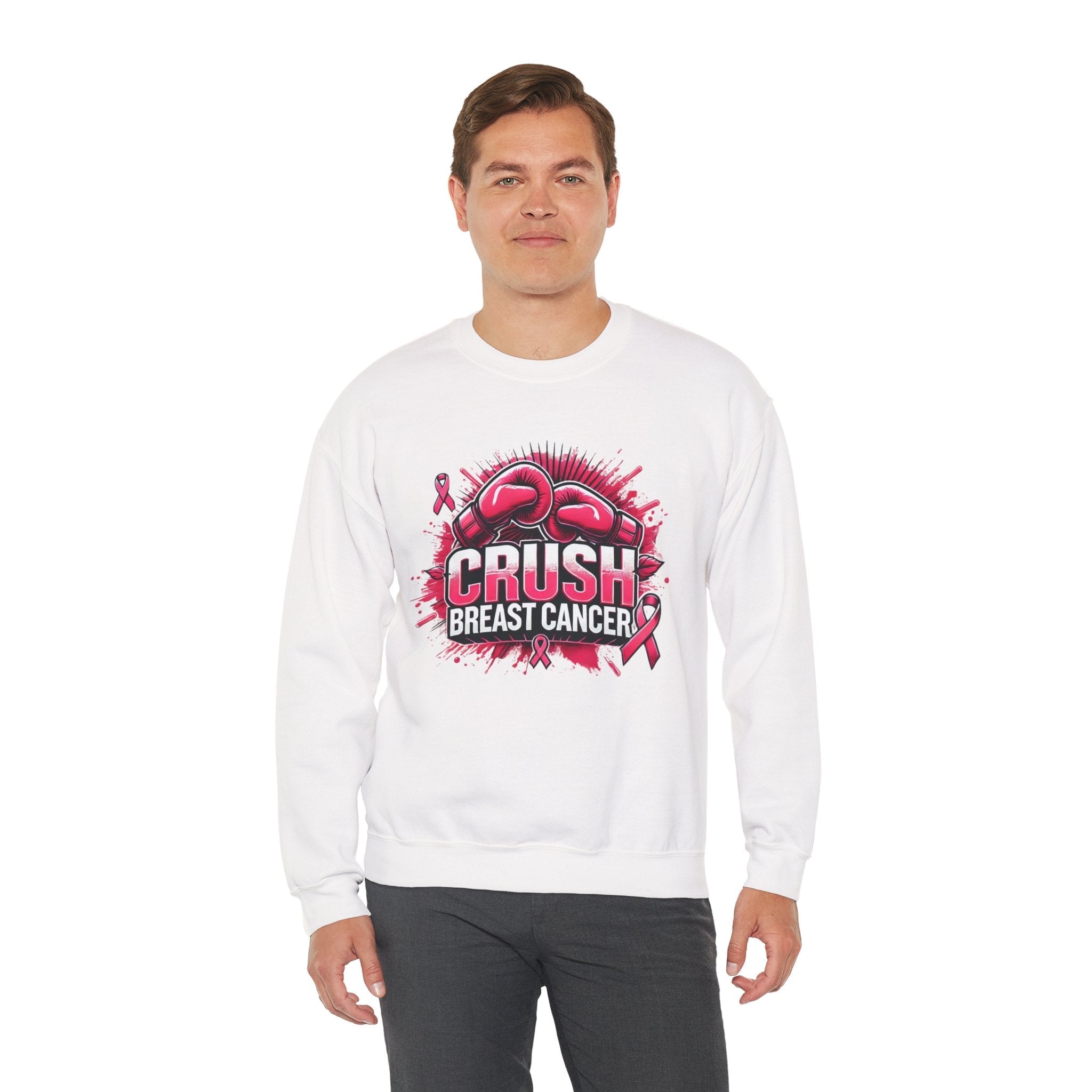Crush Breast Cancer Awareness Sweatshirt Unisex Crewneck Gildan 18000 With Boxing Gloves Graphic Size S To 4XL Coco’s Tee Boutique