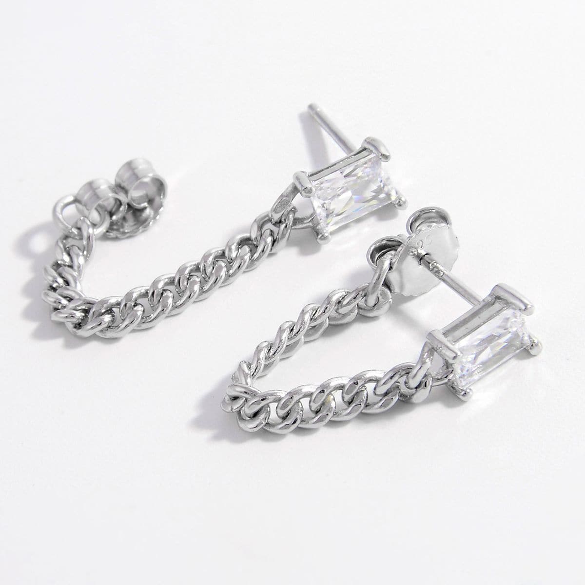 925 Sterling Silver Zircon Chain Earrings.