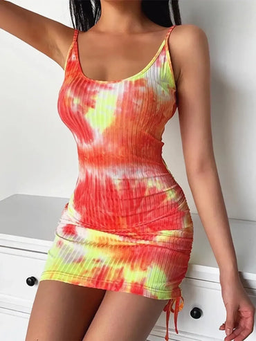 Sunset Vibes Tie-Dye Ribbed Mini Dress