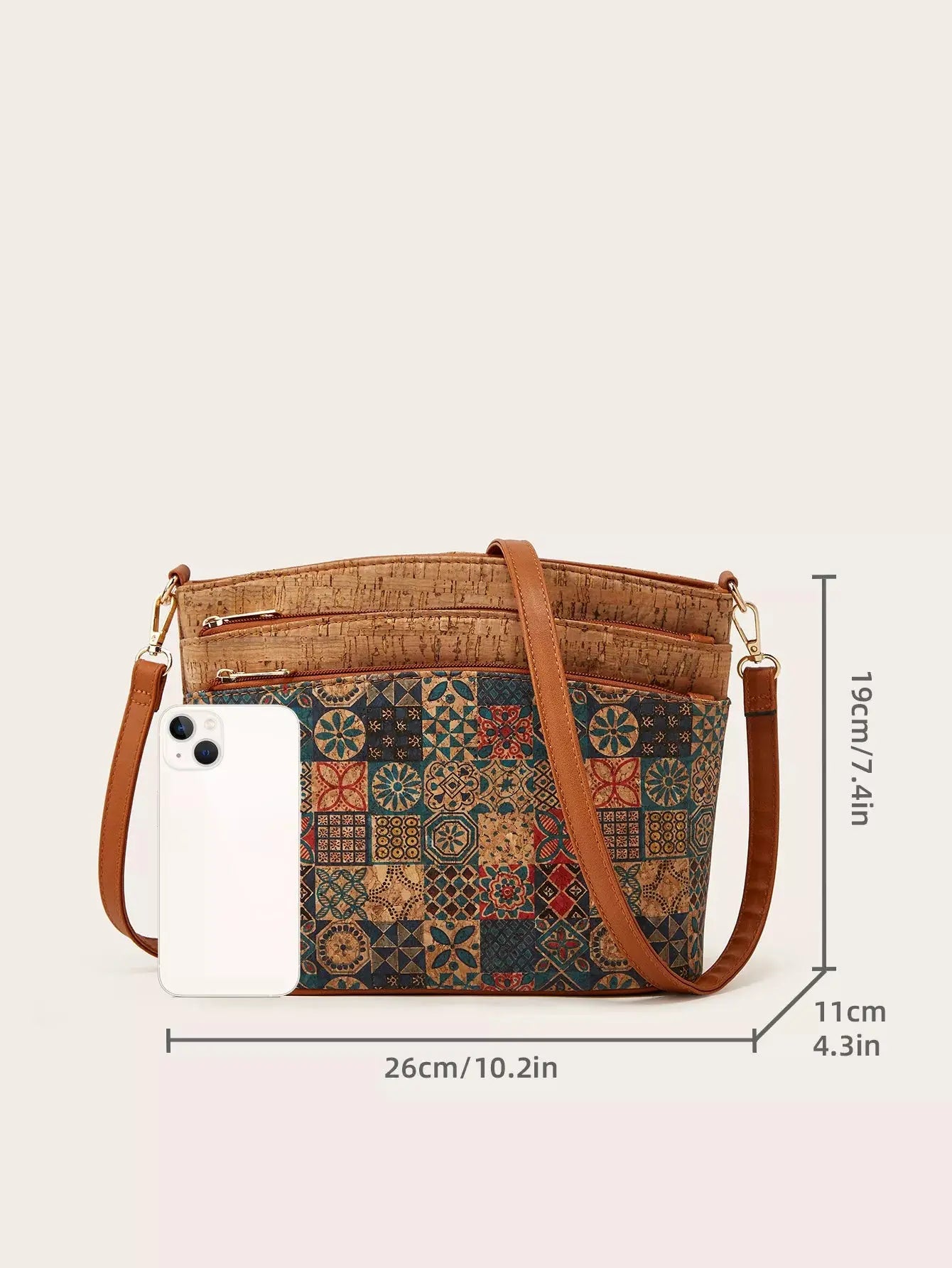 Ethnic Tree Bark Pattern Multi-Pocket Crossbody Bag Simply Love