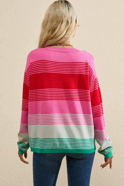 Color Block Round Neck Sweater.