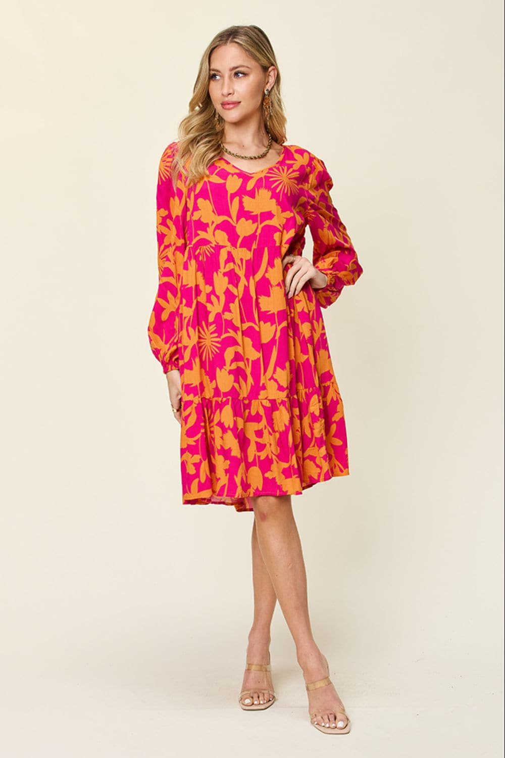 Chic printed ruffle hem dress with pockets for every body type