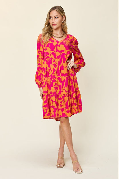 Chic printed ruffle hem dress with pockets for every body type