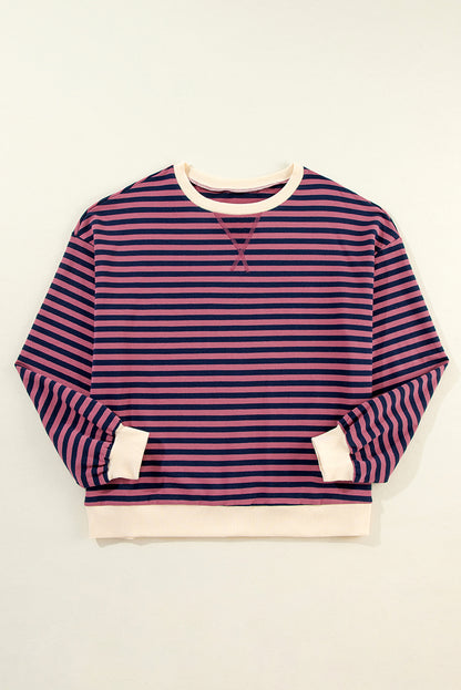 Cozy red striped oversized pullover with contrast trim