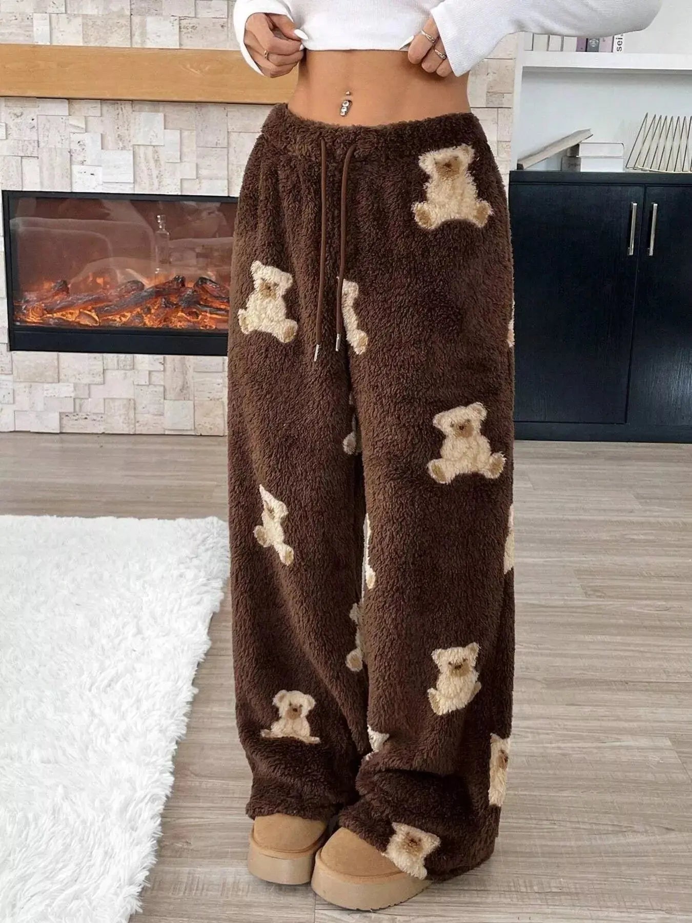 Teddy Bear Print Fluffy Pants Simply Love
