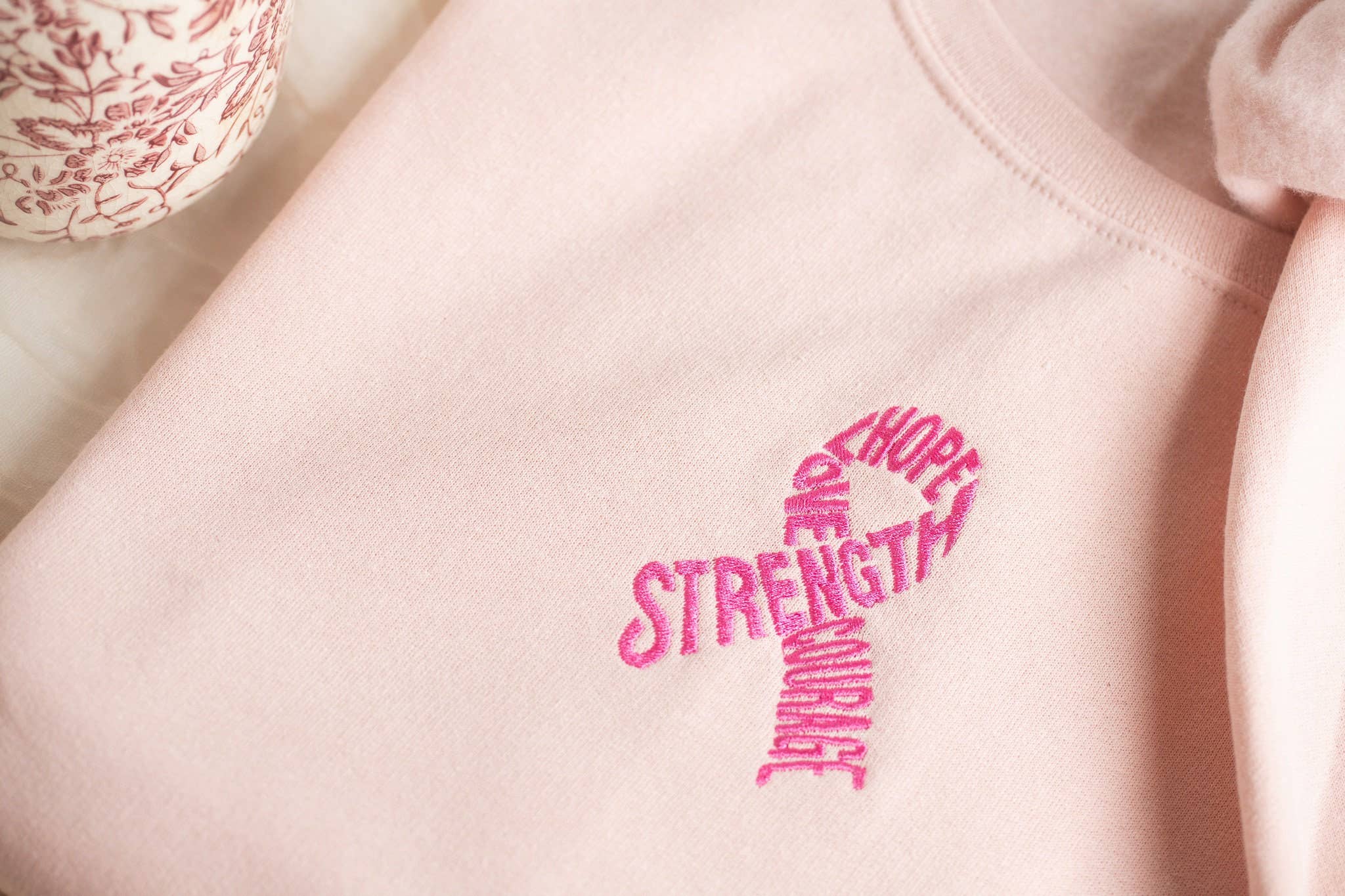 Embroidered Breast Cancer Awareness Motivational Sweatshirt – Blush Pink Coco’s Tee Boutique