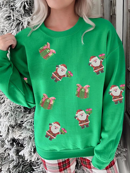 Santa Delivering Gifts Christmas Sequin Graphic Sweatshirt Simply Love