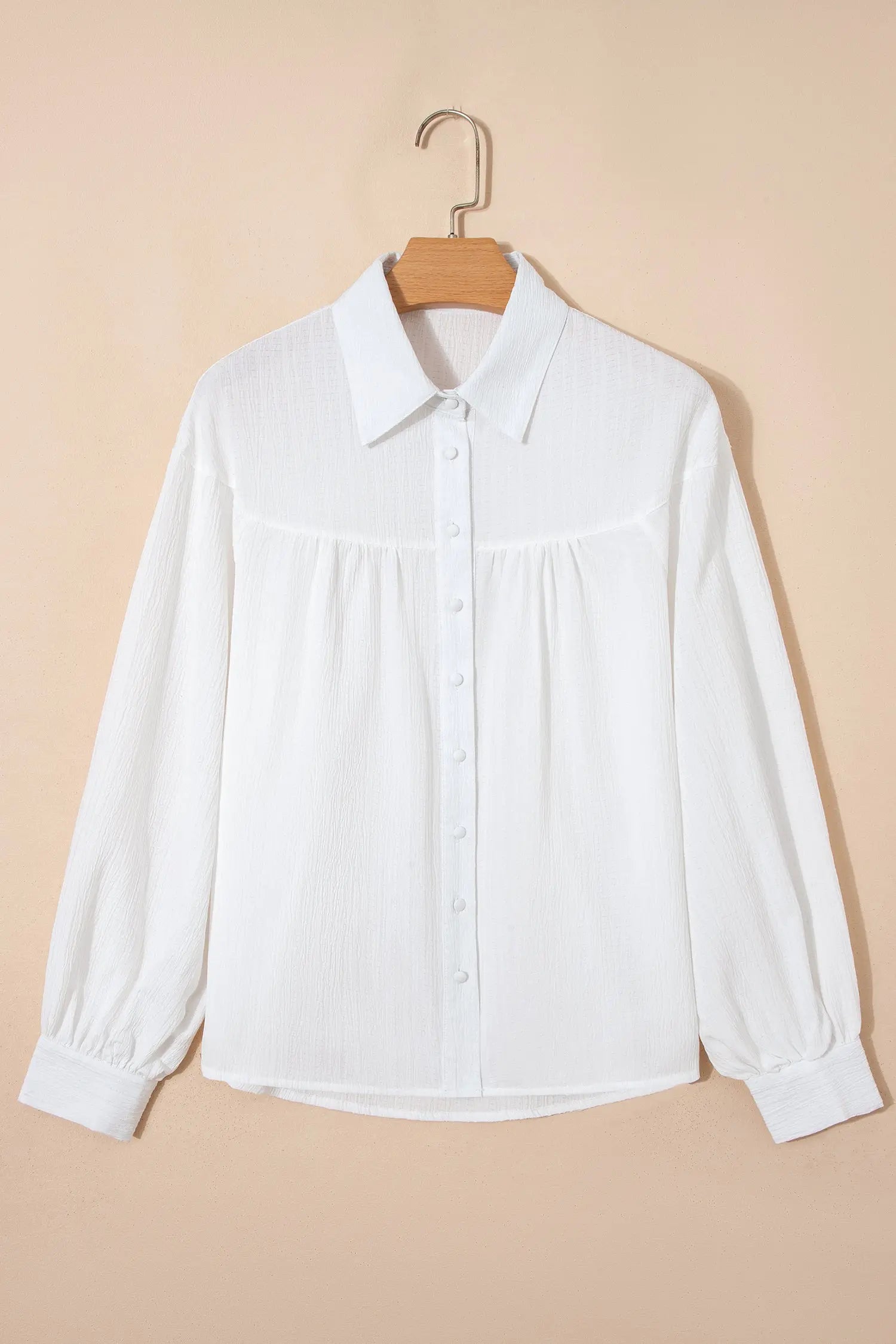 White Crinkled Texture Lantern Sleeve Button Down Loose Shirt Dear-Lover Dropshipping
