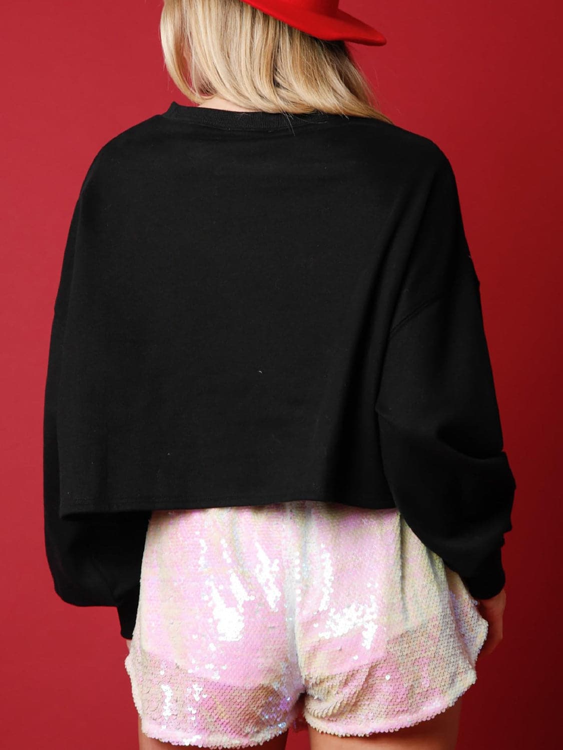 Sequin Round Neck Dropped Shoulder Sweatshirt.