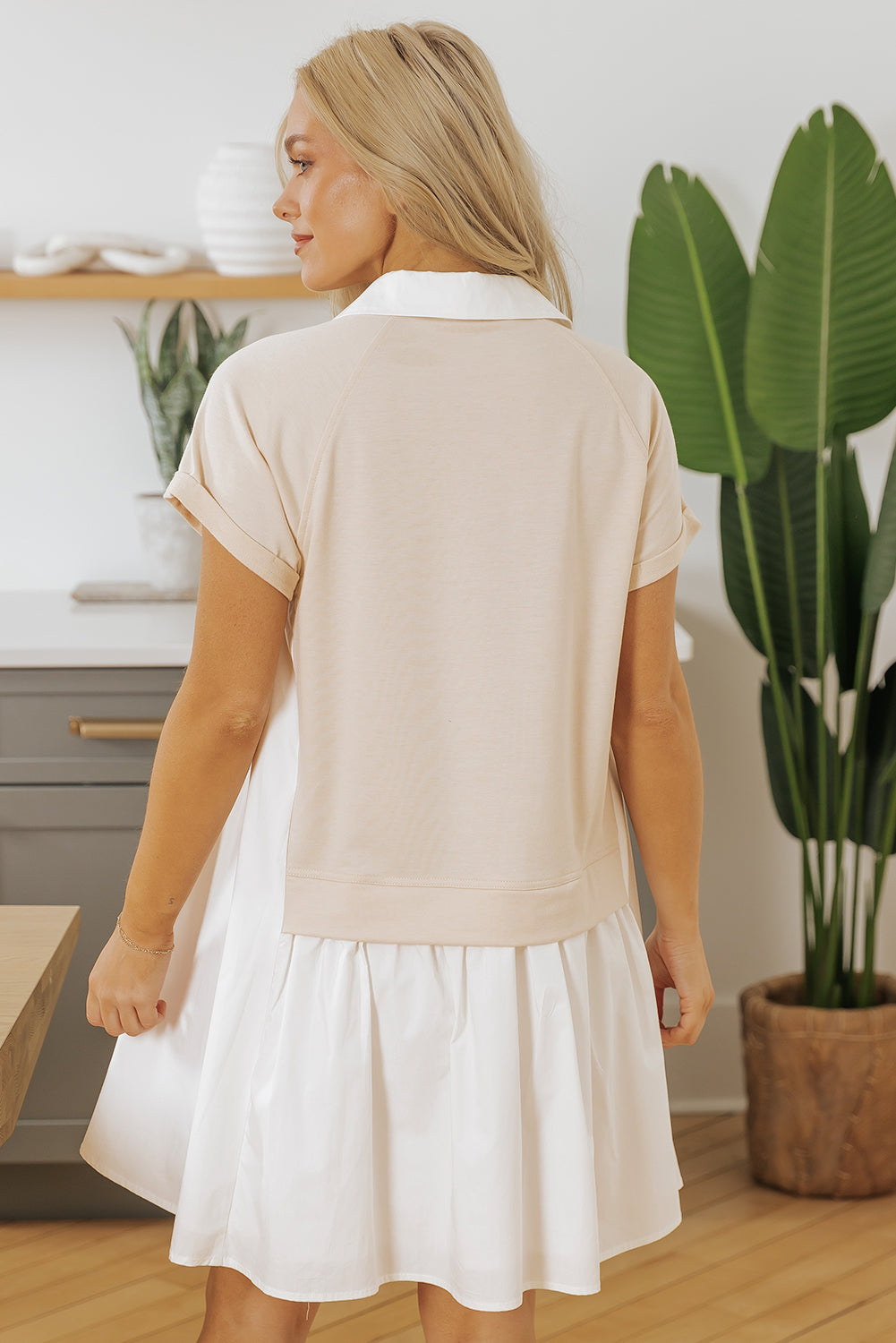 Monroe Collared Buttoned Short Sleeve Mini Dress with Patchwork Patterns - Love Salve 