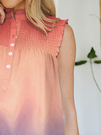 Frill Printed Mock Neck Top.