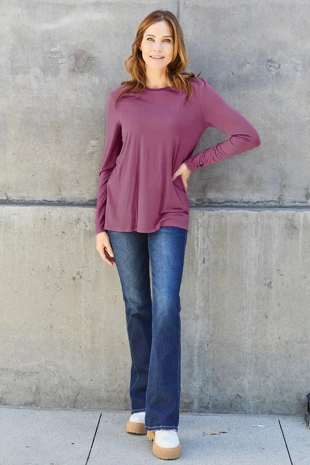 Basic Bae Full Size Round Neck Long Sleeve Top - Love Salve