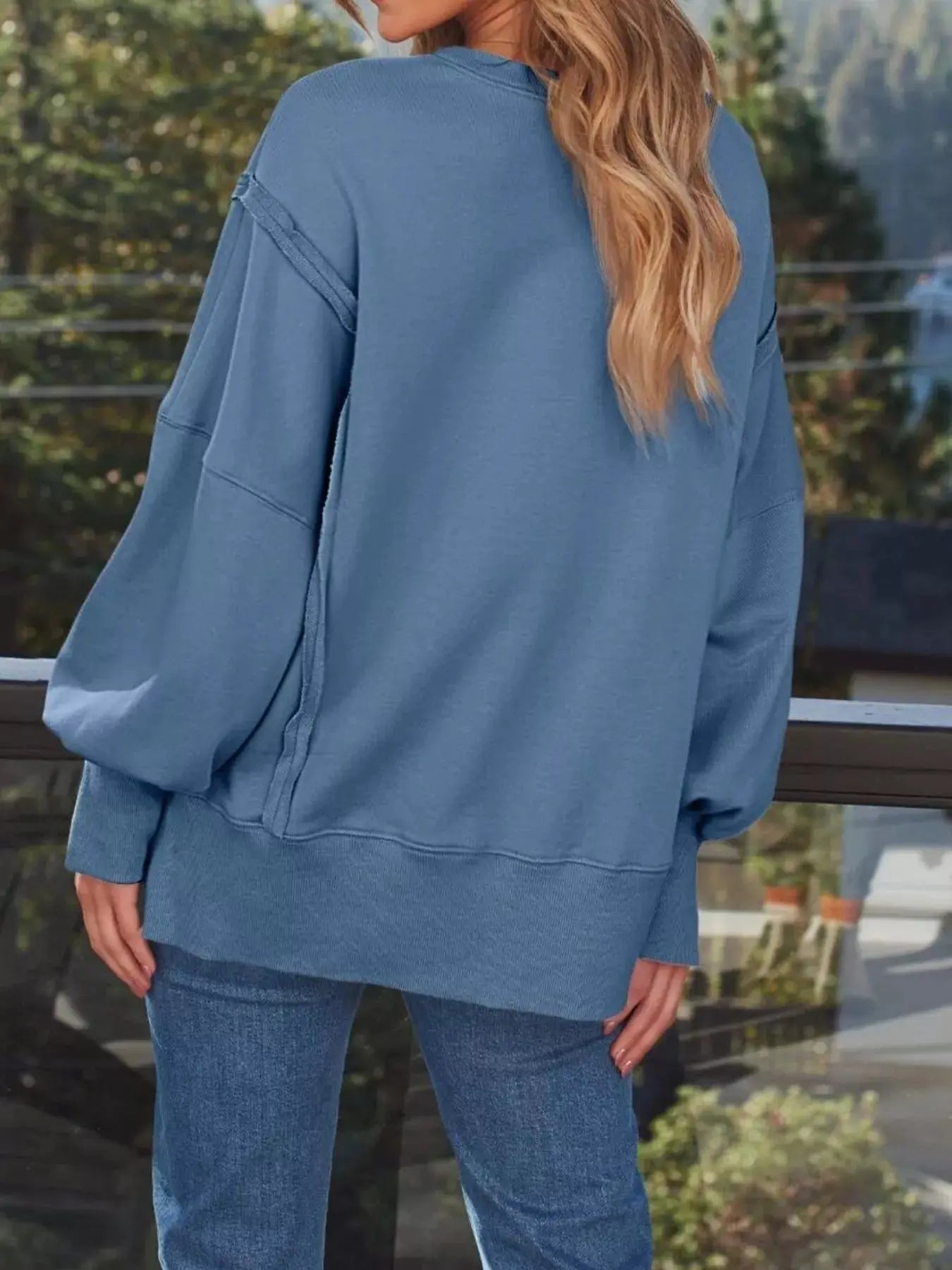 Side Slit Long Sleeve Oversized Sweatshirt Simply Love