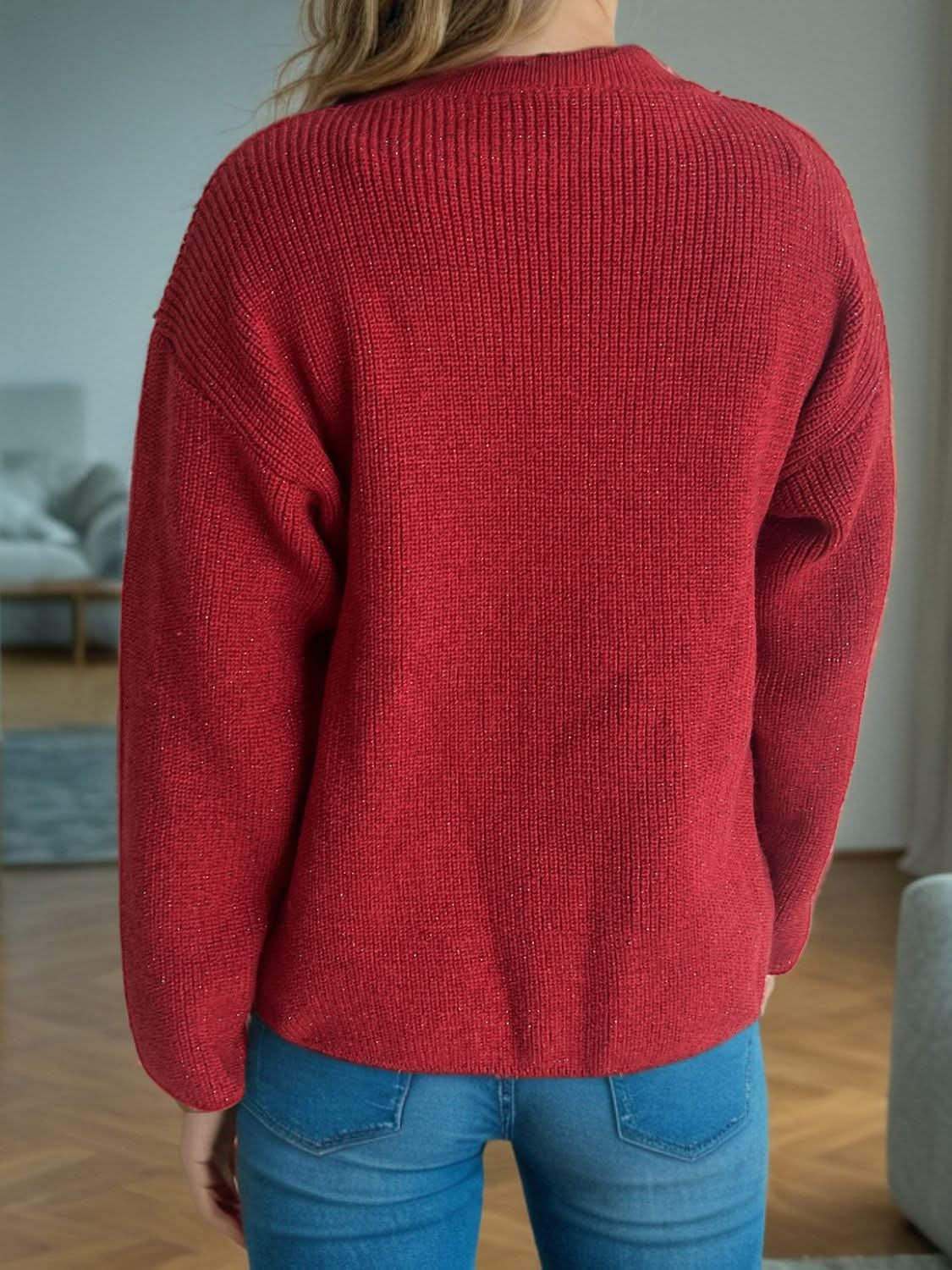 Solid Color Round Neck Long Sleeve Sweater