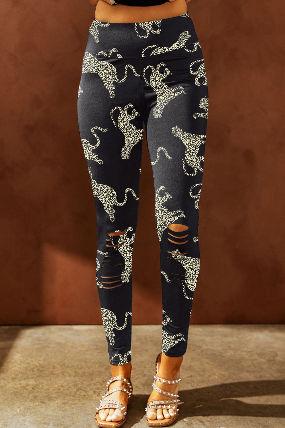 Animal Printed Distressed High Waist Leggings.