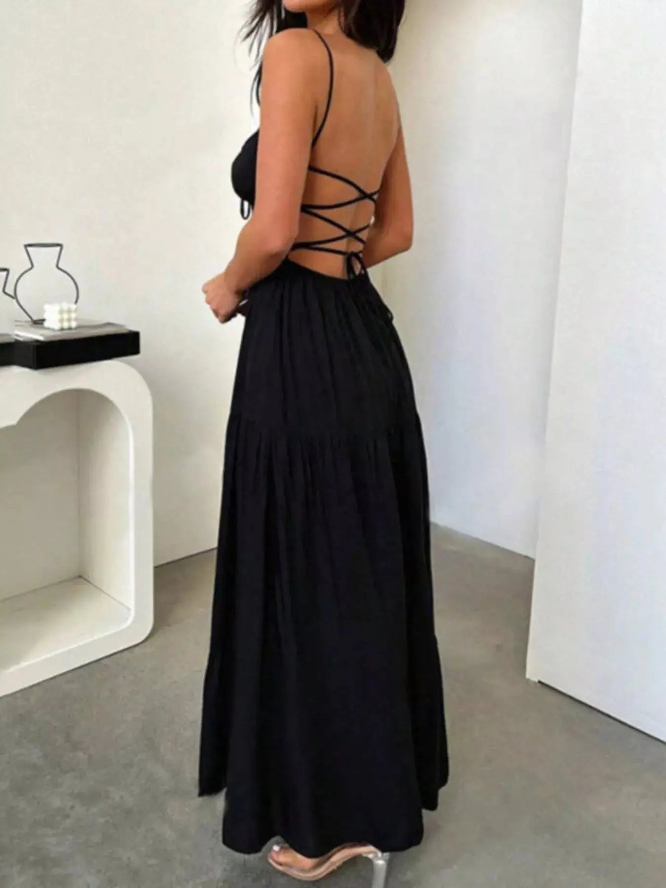 Lace Up Back Maxi Cami Dress Simply Love