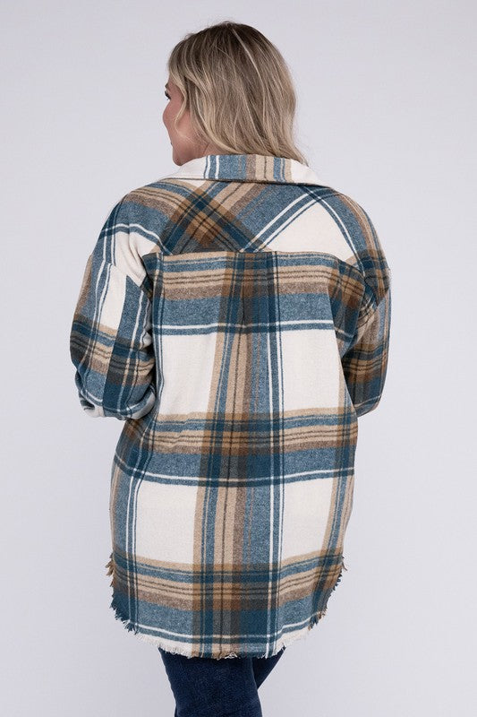 Plus size plaid shirt jacket