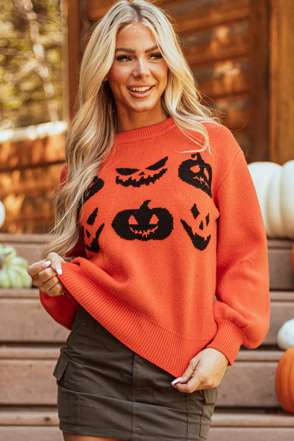 Spooky pumpkin face Halloween sweater