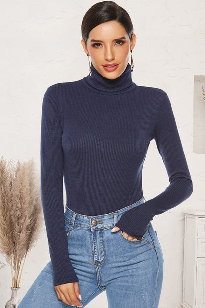 Ribbed Turtleneck Long Sleeve Bodysuit.