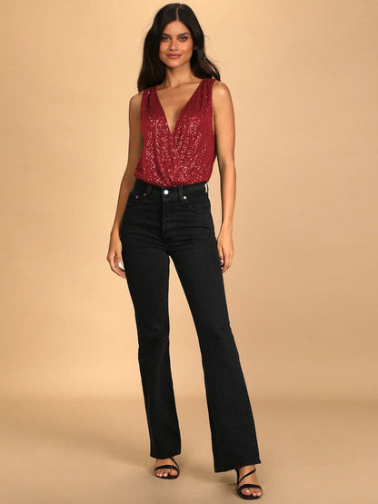 Sequin Surplice Sleeveless Bodysuit.