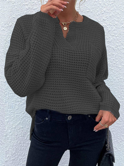 Notched Long Sleeve Sweater.