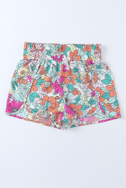 Floral Elastic Waist Shorts.