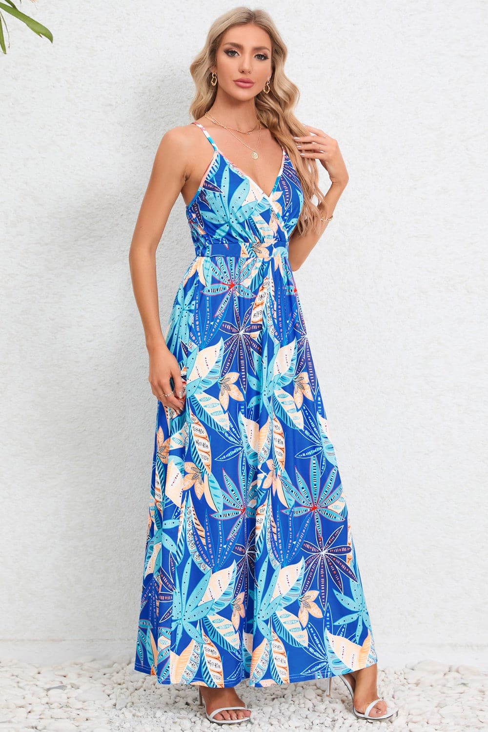 Printed Surplice Maxi Cami Dress.