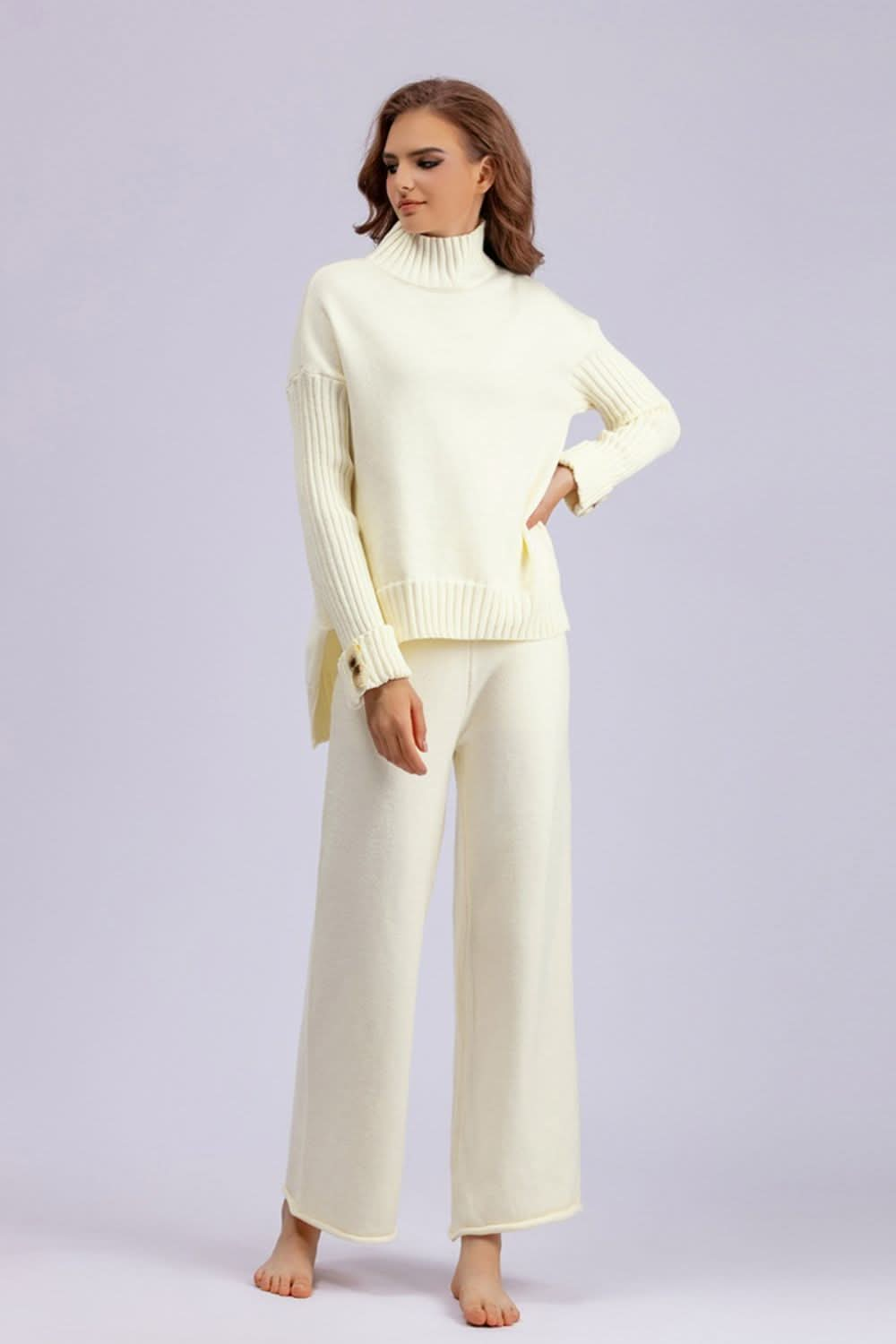 Chic Basic High-Low Turtleneck Sweater Set with Pants