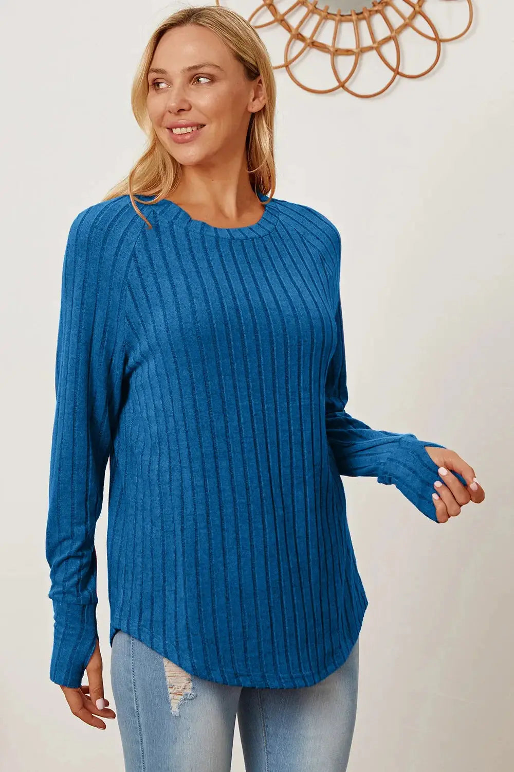 Basic Bae Full Size Ribbed Thumbhole Sleeve T-Shirt - Love Salve