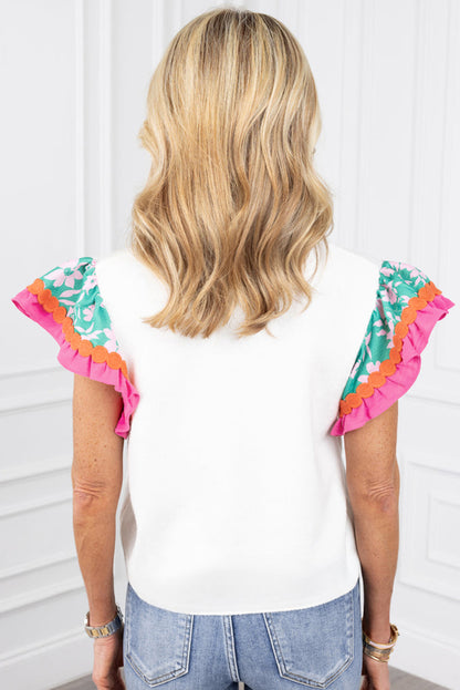 Floral sleeve shift top with ricrac details