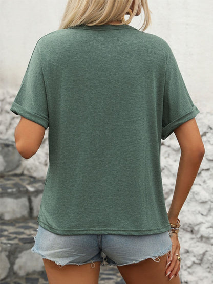 Half Button Short Sleeve T-Shirt.