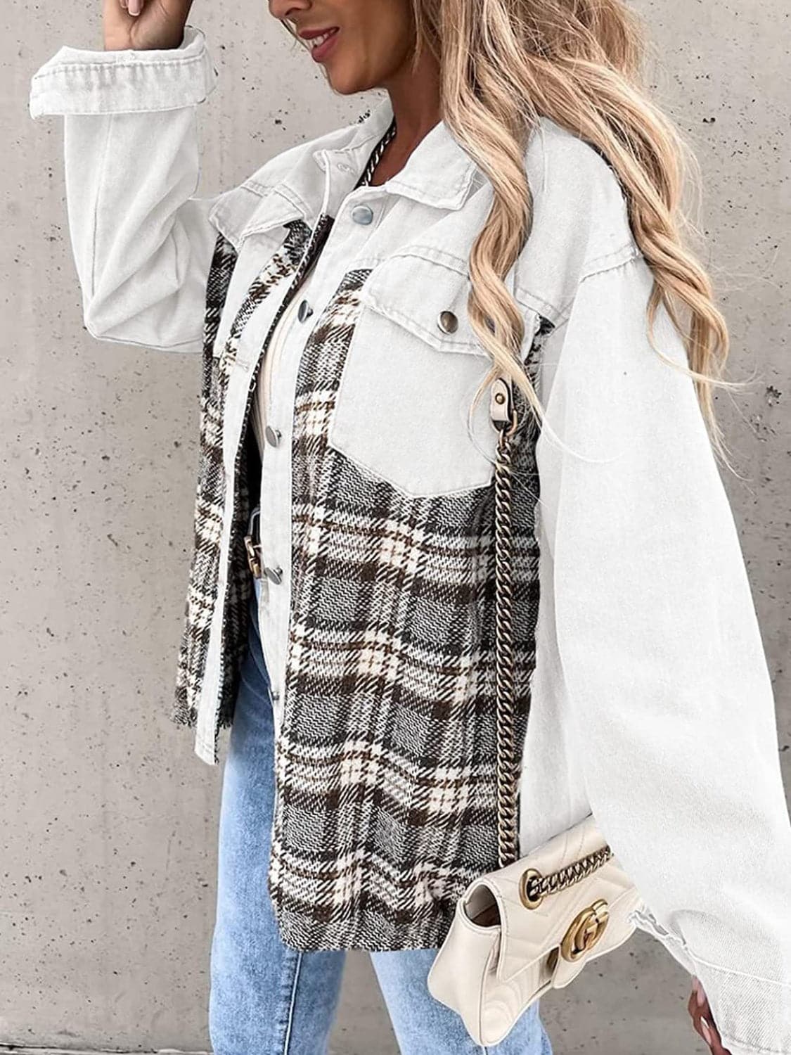 Plaid Button Up Dropped Shoulder Jacket.