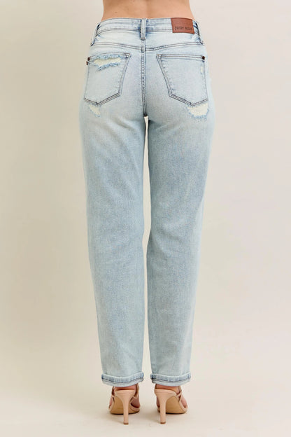 Judy Blue Plus Size Full Size Mr Repair Stitch Detail Destroyed Boyfriend Jeans - Love Salve 