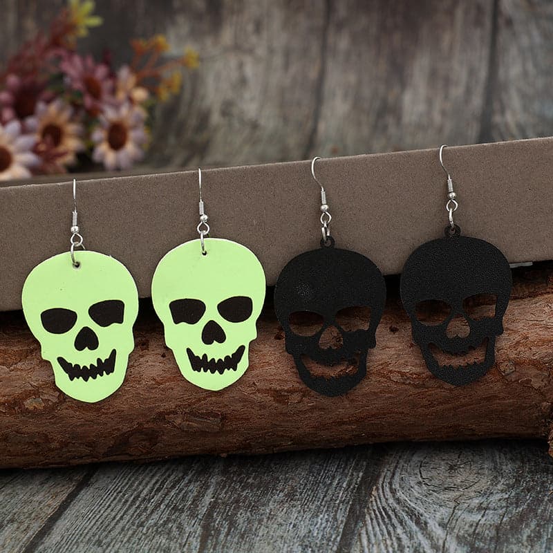 2 Piece PU Leather Skull Dangle Earrings.