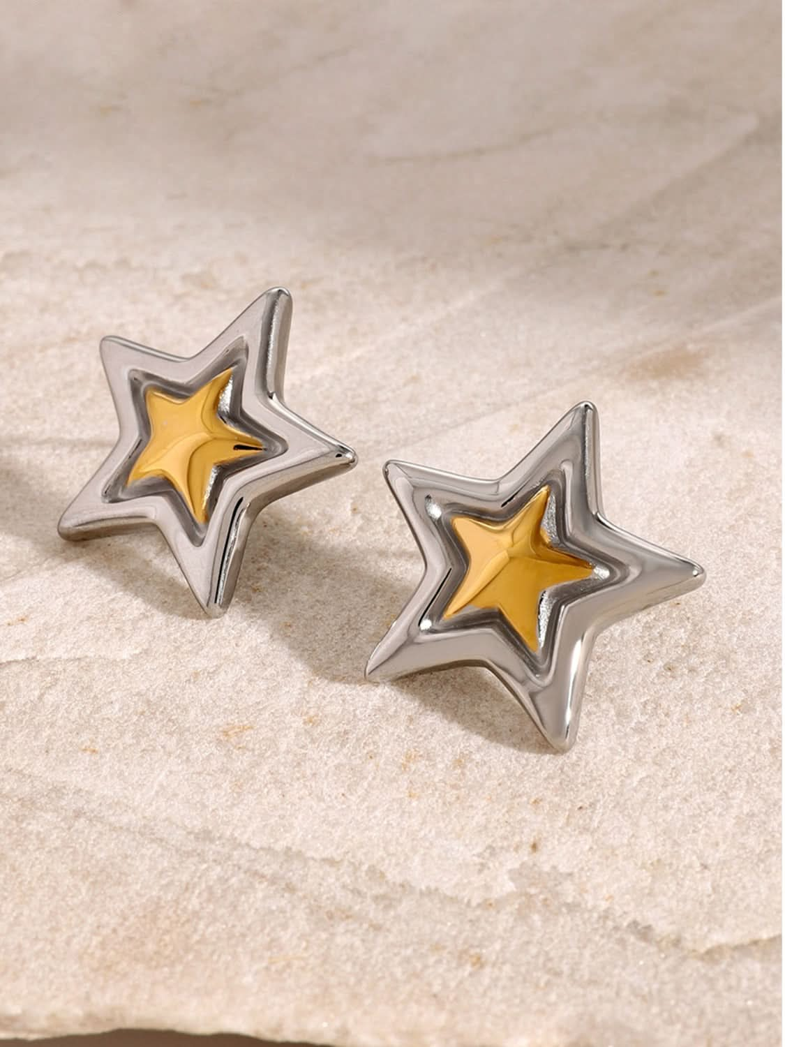 Chic 18K gold-plated stainless steel star stud earrings