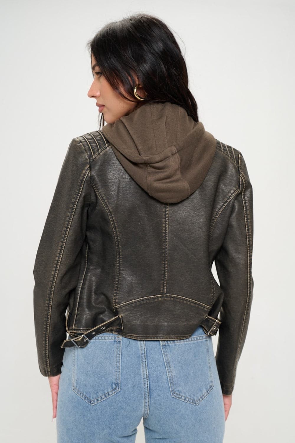 Vegan leather zip-up hoodie for a chic look