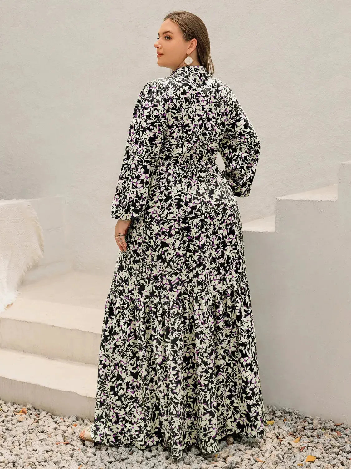 Plus Size Floral Print Long Sleeve Tiered Maxi Dress Simply Love