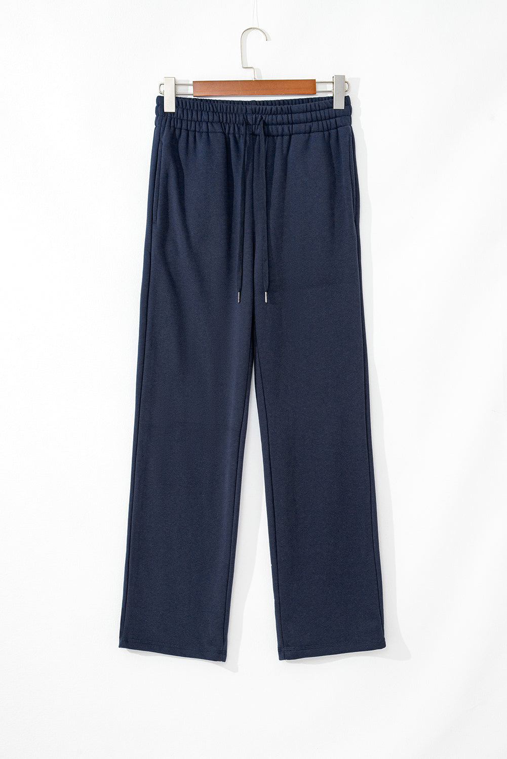 Navy blue fleece pants with drawstring