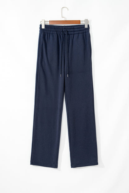 Navy blue fleece pants with drawstring