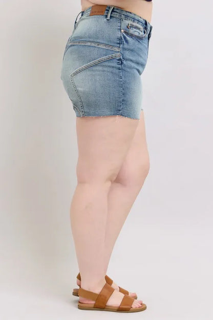 Judy Blue Full Size High Waist Star Seam Detail Denim Shorts Plus Size
