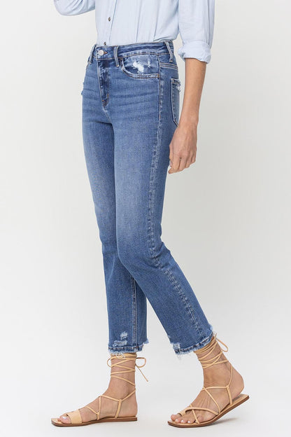 Lovervet High Rise Raw Hem Straight Jeans.