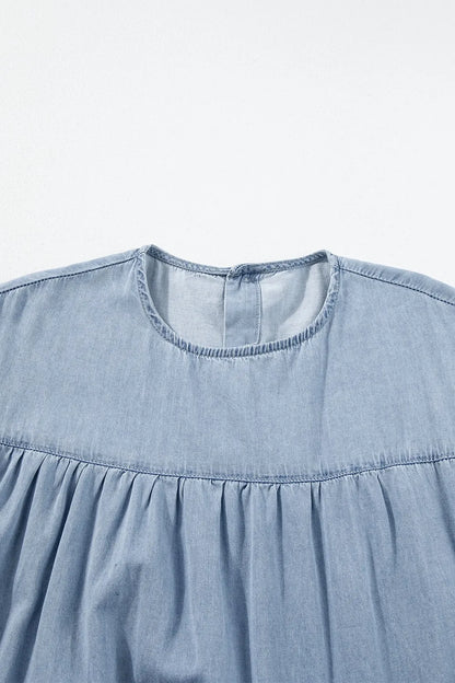 Ruffle Cap Sleeve Tiered A-line Denim Dress