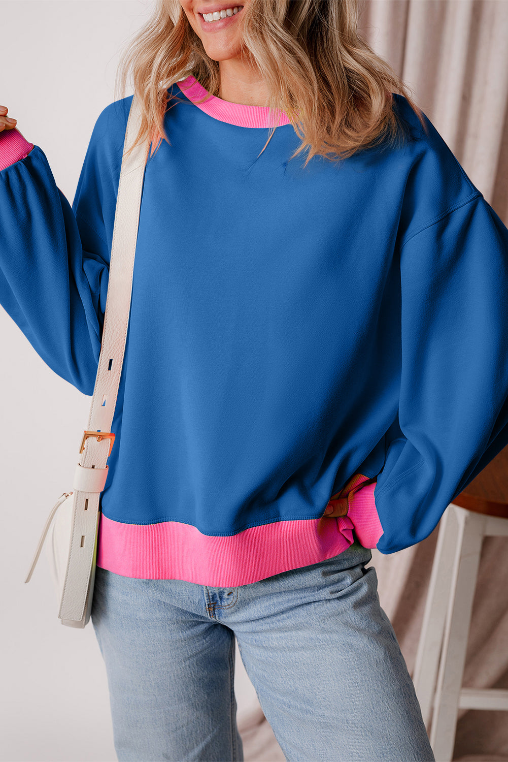 Chic colorblock bubble sleeve sweatshirt