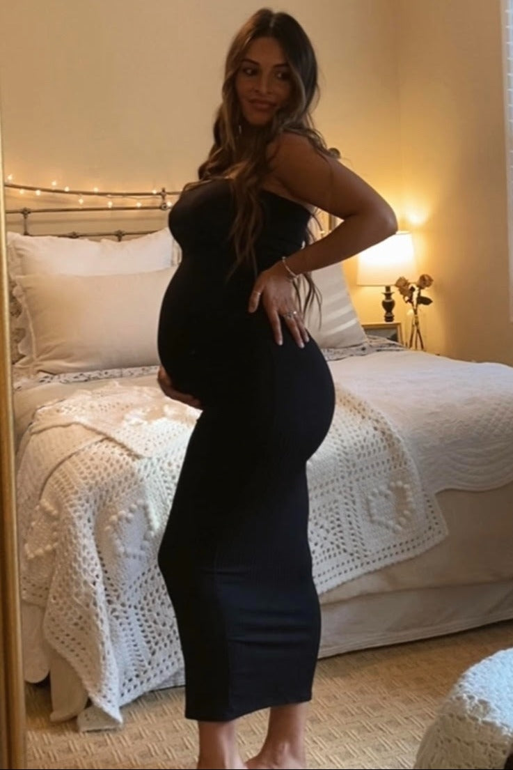 Black Ribbed Sleeveless Dress Cardigan Maternity Set PinkBlush