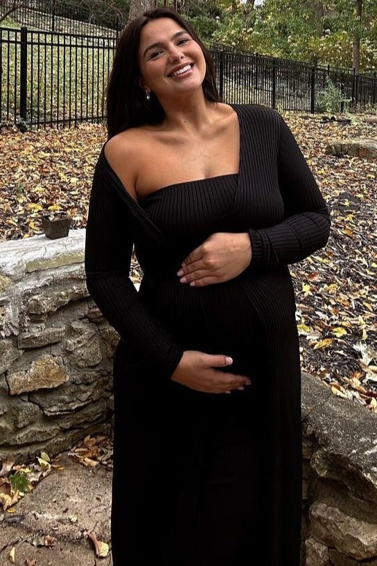 Black Ribbed Sleeveless Dress Cardigan Maternity Set PinkBlush