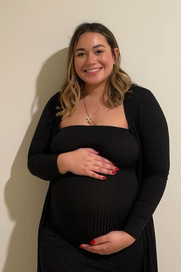 Black Ribbed Sleeveless Dress Cardigan Maternity Set PinkBlush