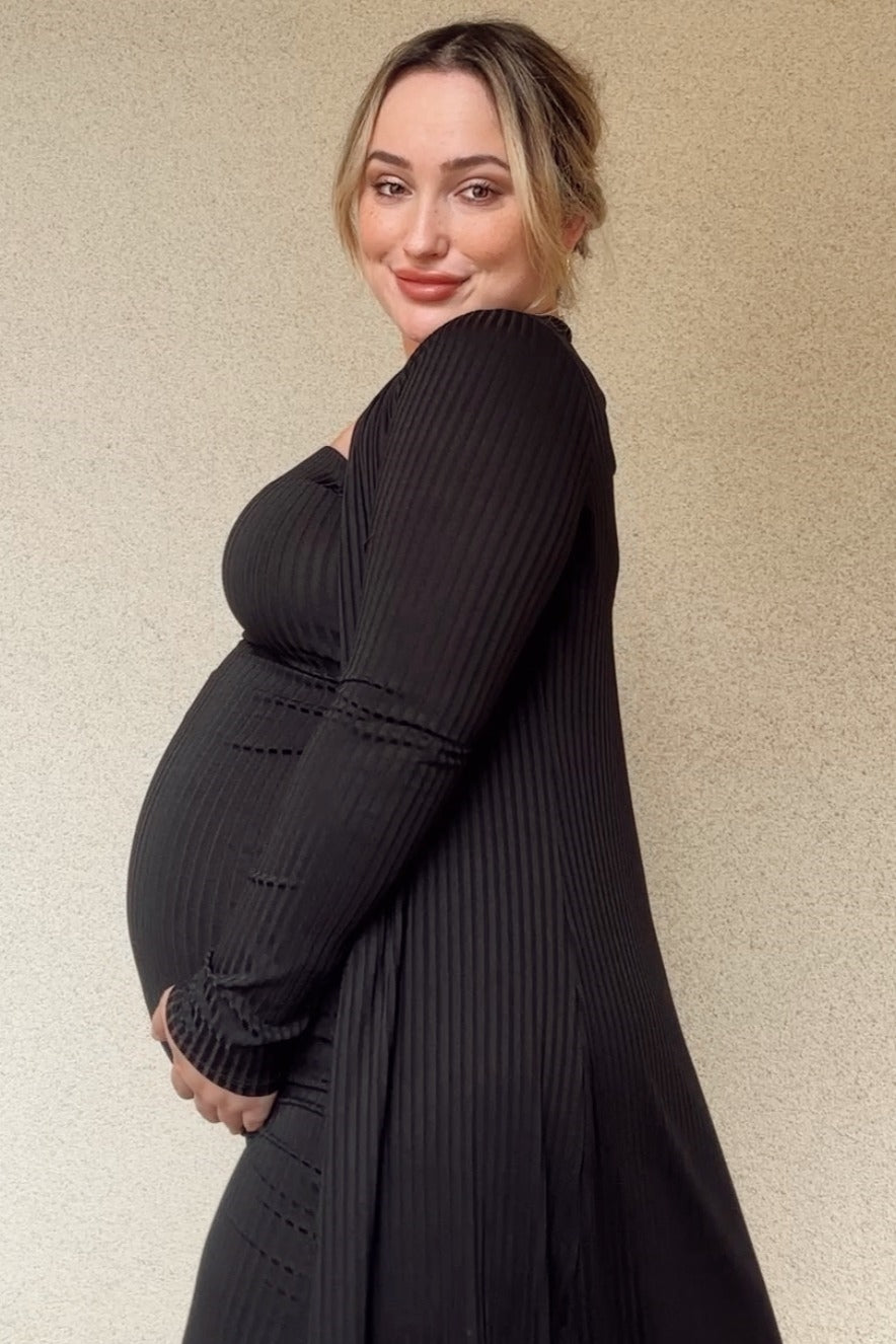 Black Ribbed Sleeveless Dress Cardigan Maternity Set PinkBlush