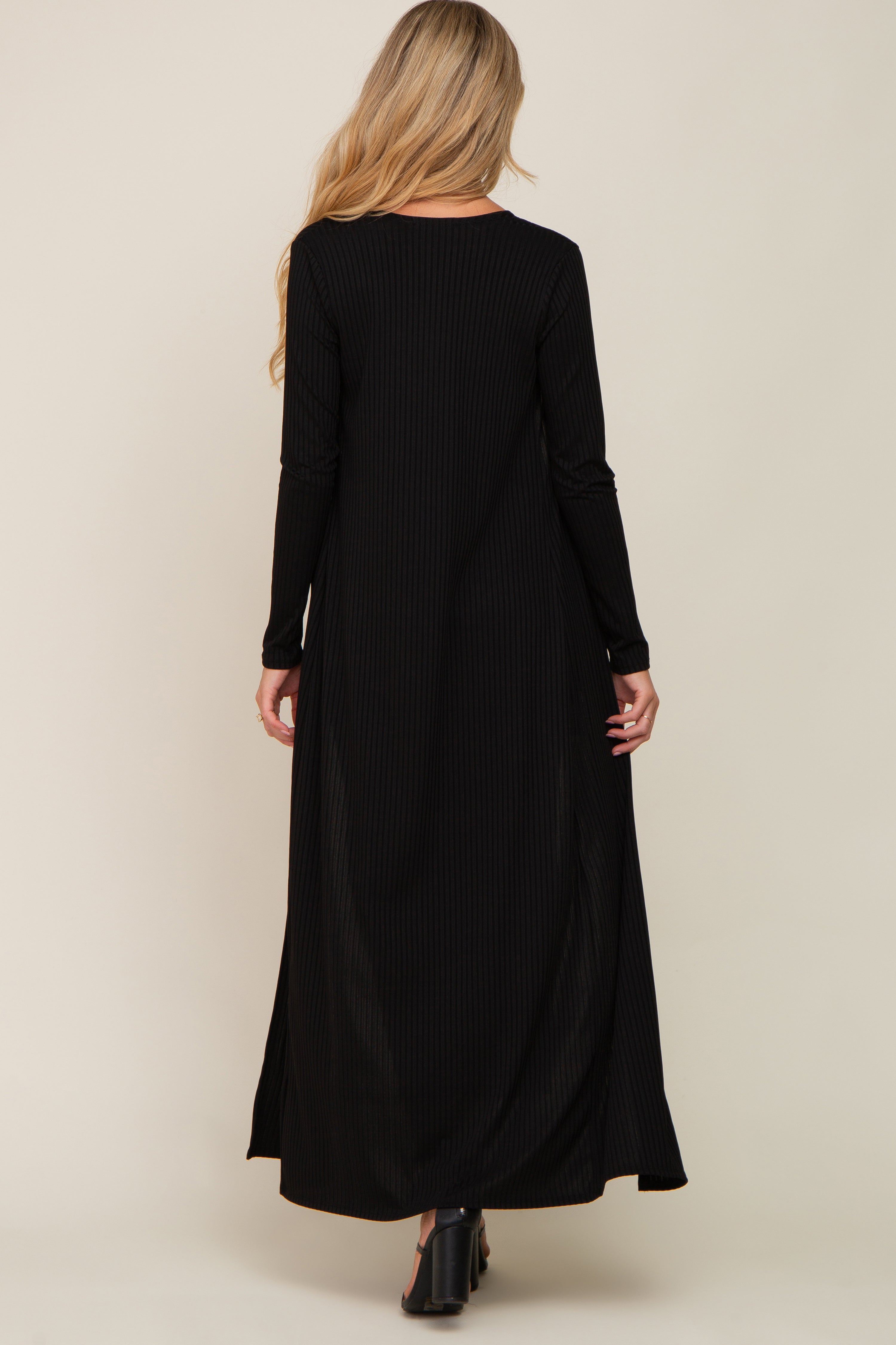 Black Ribbed Sleeveless Dress Cardigan Maternity Set PinkBlush